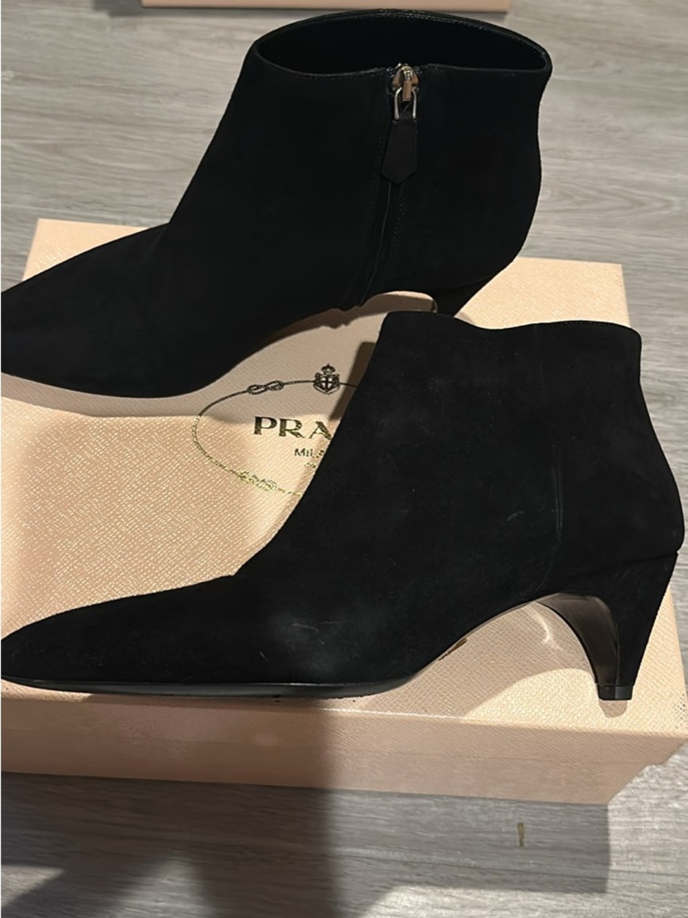 Prada Black Suede Pointed Ankle Booties with Side Zipper - Picture 3 of 4